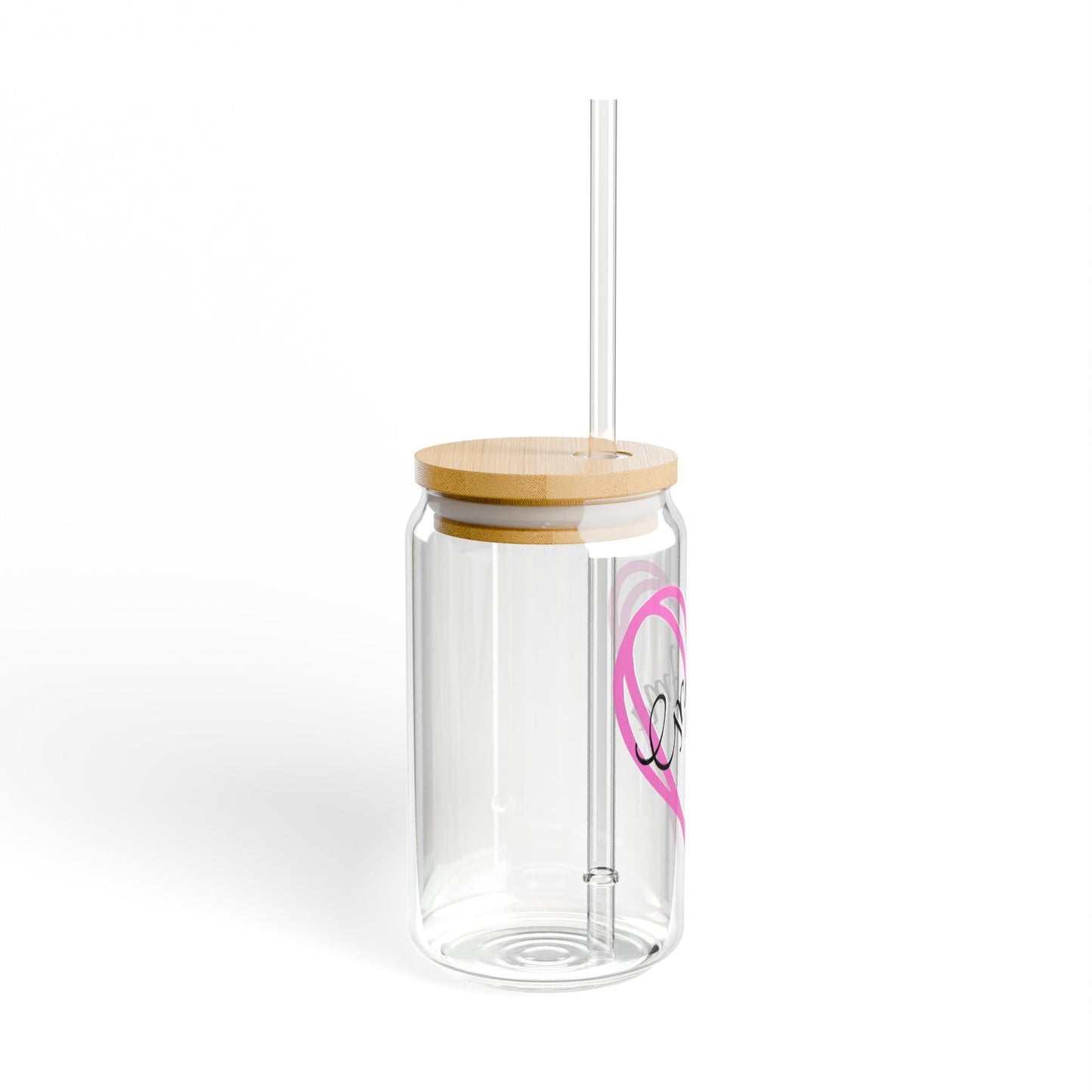 Grandma with pink heart Sipper Glass, 16oz with or without lid and straw