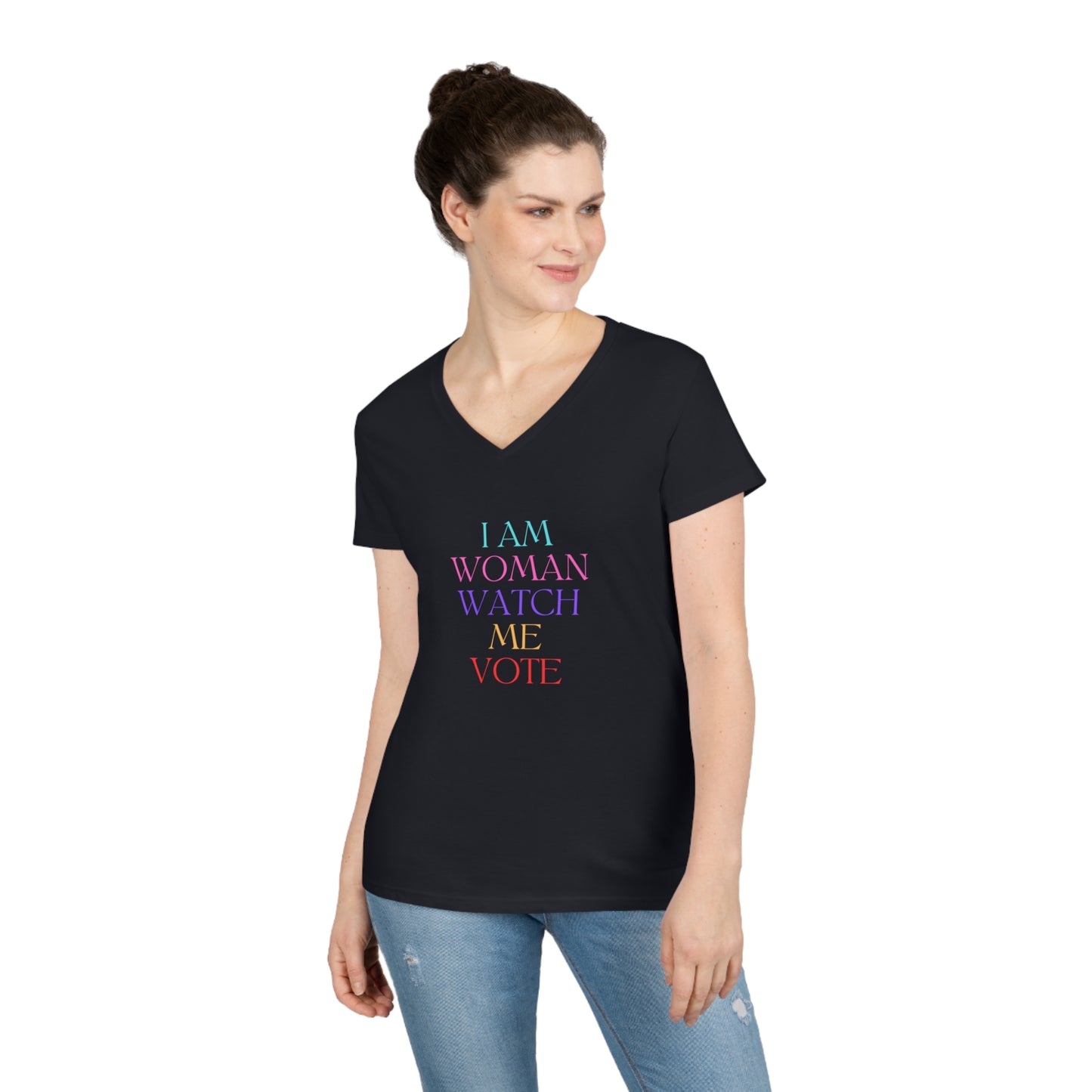 I AM WOMAN WATCH ME VOTE Ladies' V-Neck T-Shirt