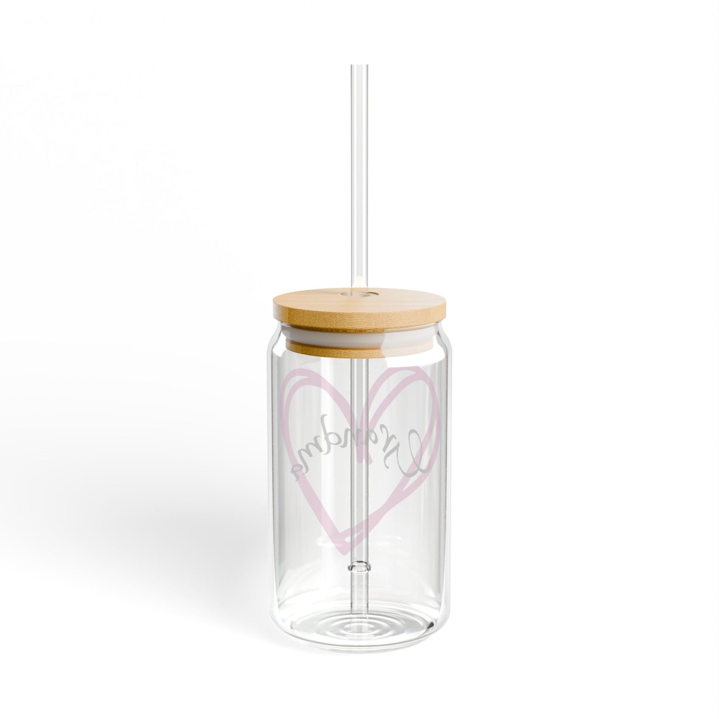 Grandma with pink heart Sipper Glass, 16oz with or without lid and straw