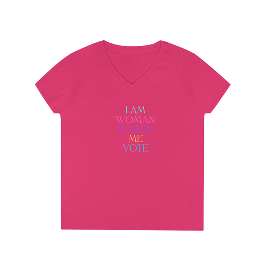 I AM WOMAN WATCH ME VOTE Ladies' V-Neck T-Shirt