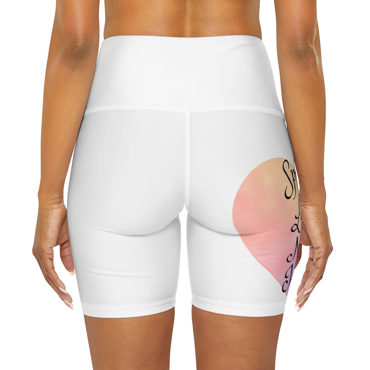 Spread love not hate High Waisted Yoga Shorts (AOP)