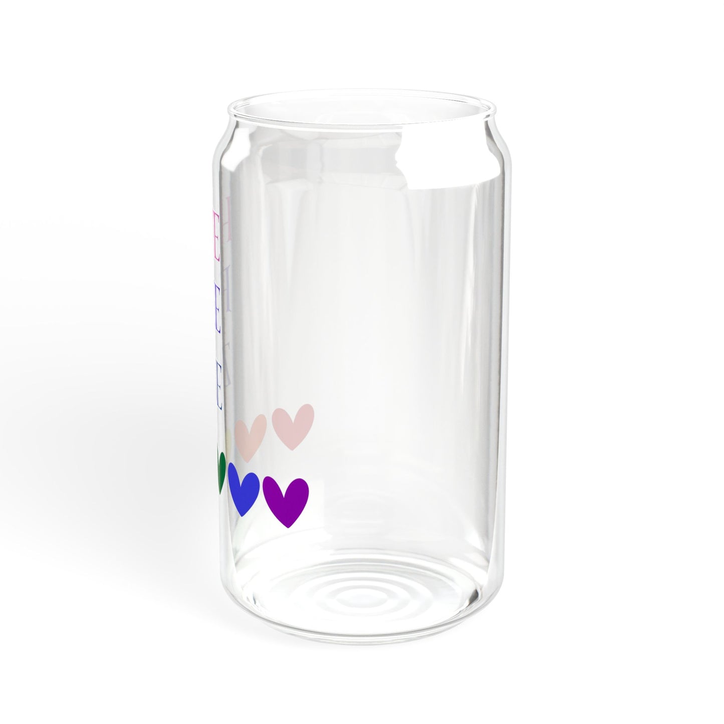 Hate Free Zone with hearts Sipper Glass, 16oz with or without lid and straw