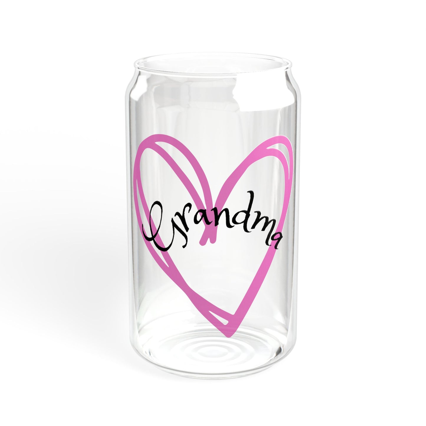 Grandma with pink heart Sipper Glass, 16oz with or without lid and straw