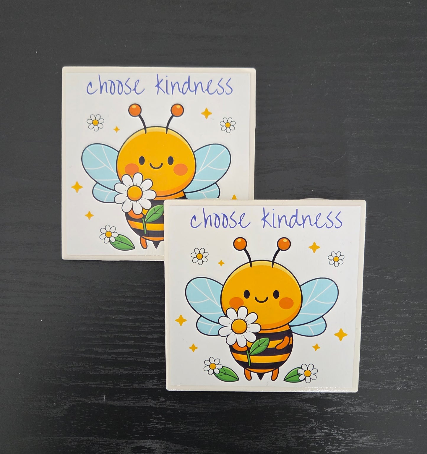 Handcrafted set of 4 individual 4"x4” ceramic tile coasters featuring original designs/uplifting messages. Sealed, durable, and perfect for everyday use/gifting.