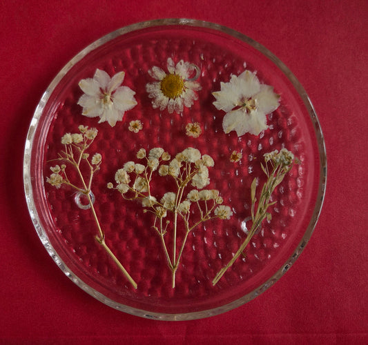 Pressed Flower Glass Trinket Tray – Handmade Botanical Catchall Dish – Floral Jewelry Tray – Cottagecore Decor – 6 Inch Round Dish (Copy)