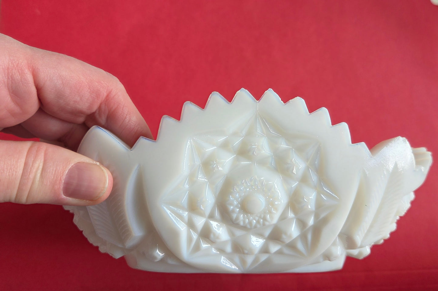 Vintage Milk Glass Pressed Flower Bowl – Handmade Botanical Trinket Dish – Cottagecore Floral Decor – One of a Kind Jewelry Bowl