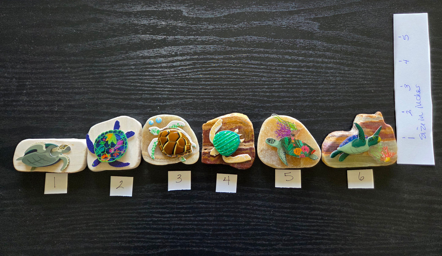 Handmade Sea Turtle Stone Tile Magnets – Choose Your Design – One-of-a-Kind Coastal & Ocean Refrigerator Magnets