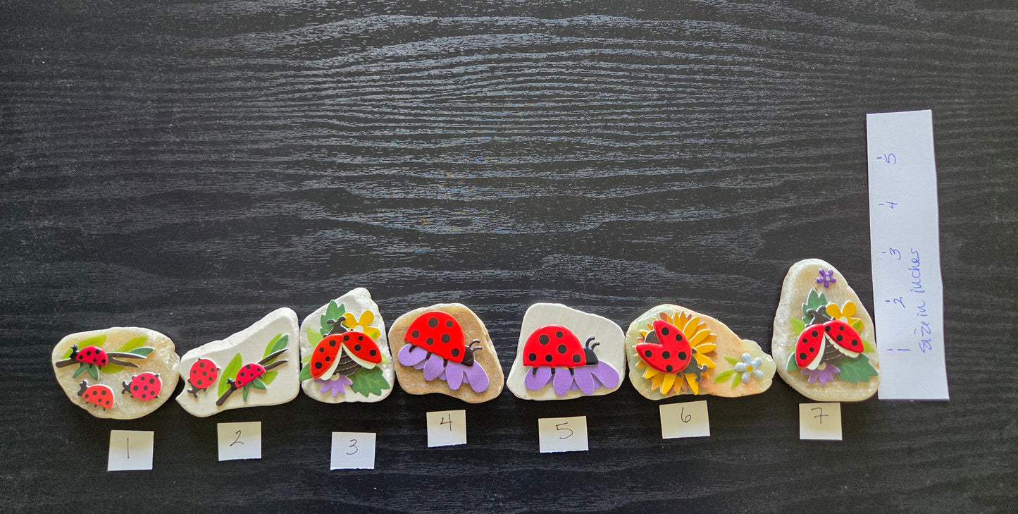 Handmade Ladybug Stone Tile Magnets – Choose Your Design – One-of-a-Kind Garden & Whimsical Refrigerator Magnets