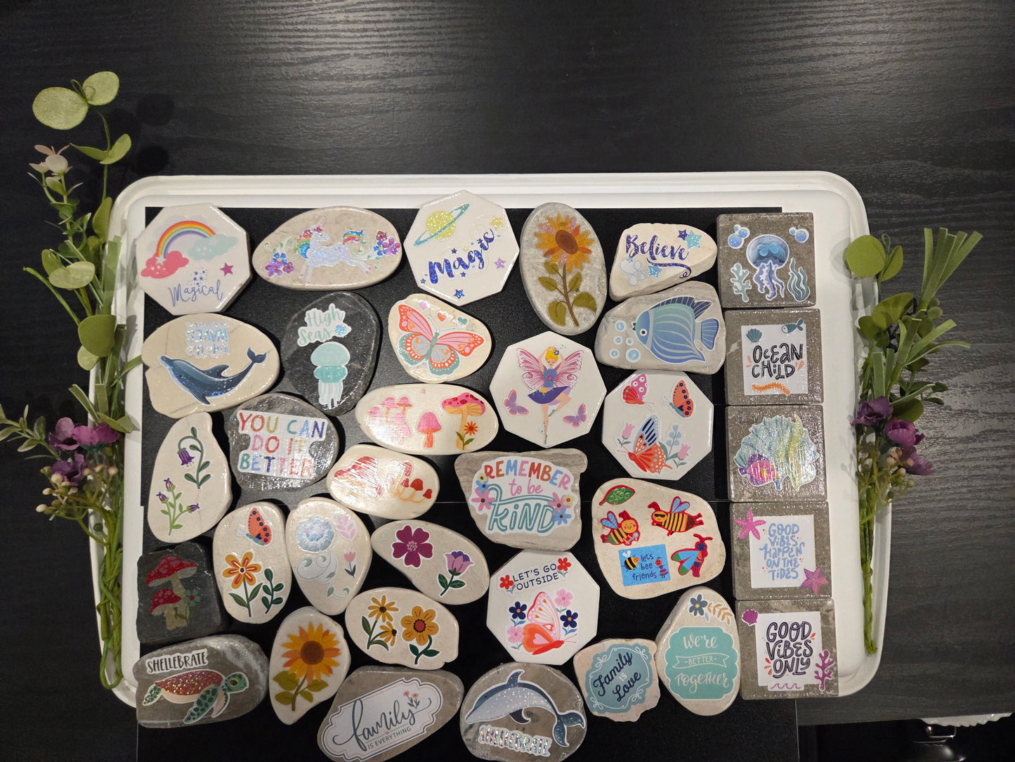 Artist’s Choice - Handmade Stone & Ceramic Tile Magnet Set – Assorted One-of-a-Kind Handmade Magnets