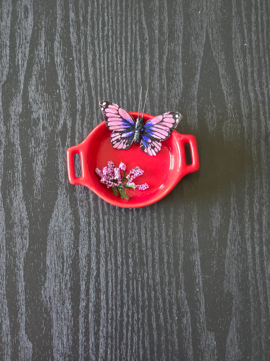 Butterfly Mini Dish Magnets – Decorative Red Faux Tray Fridge Magnets – Handmade Butterfly Magnets