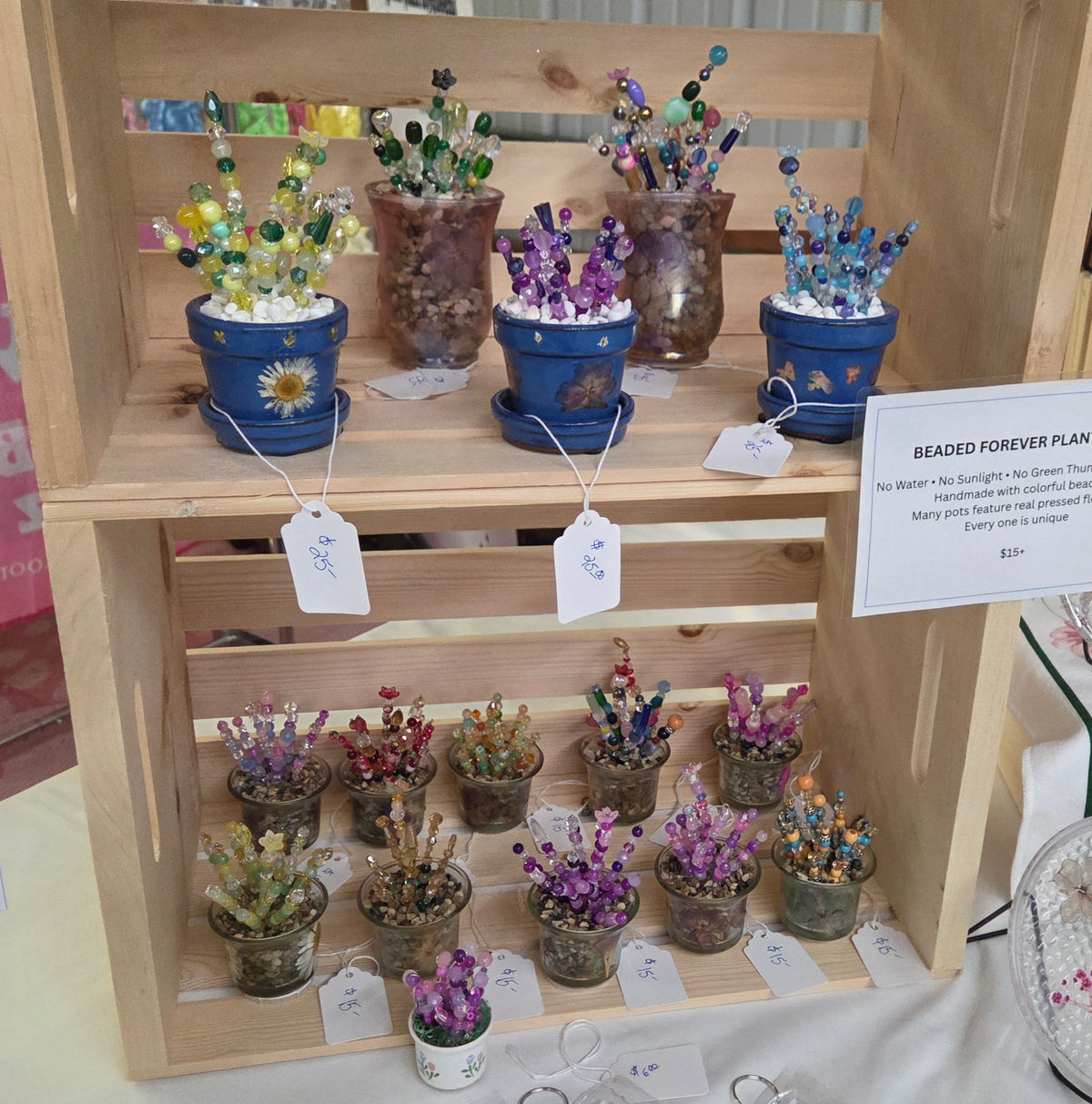 Handcrafted Beaded Forever Plant – Glass Bead Flowers, Pressed Flower Decor, No Maintenance Plant, Unique Gift