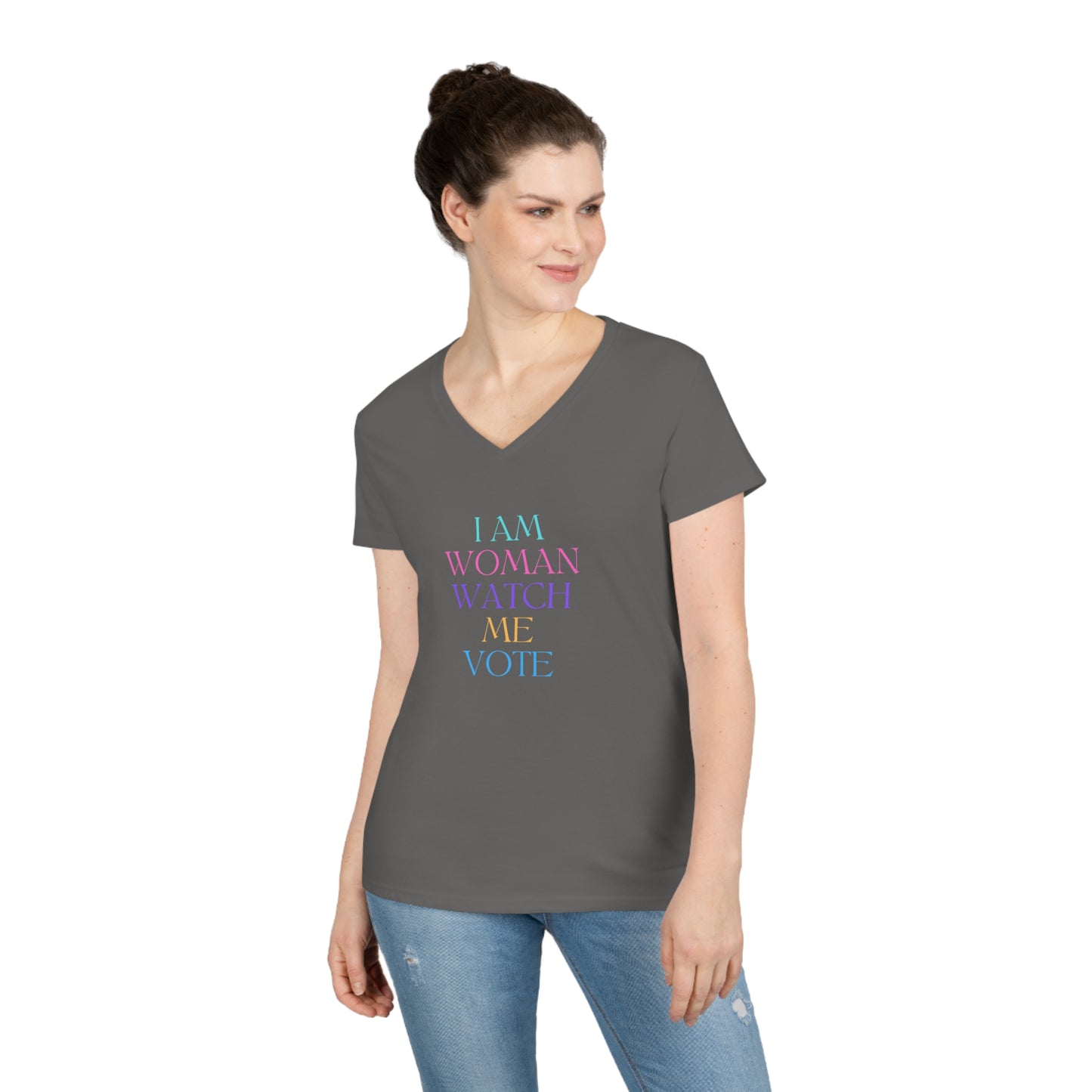 I AM WOMAN WATCH ME VOTE Ladies' V-Neck T-Shirt