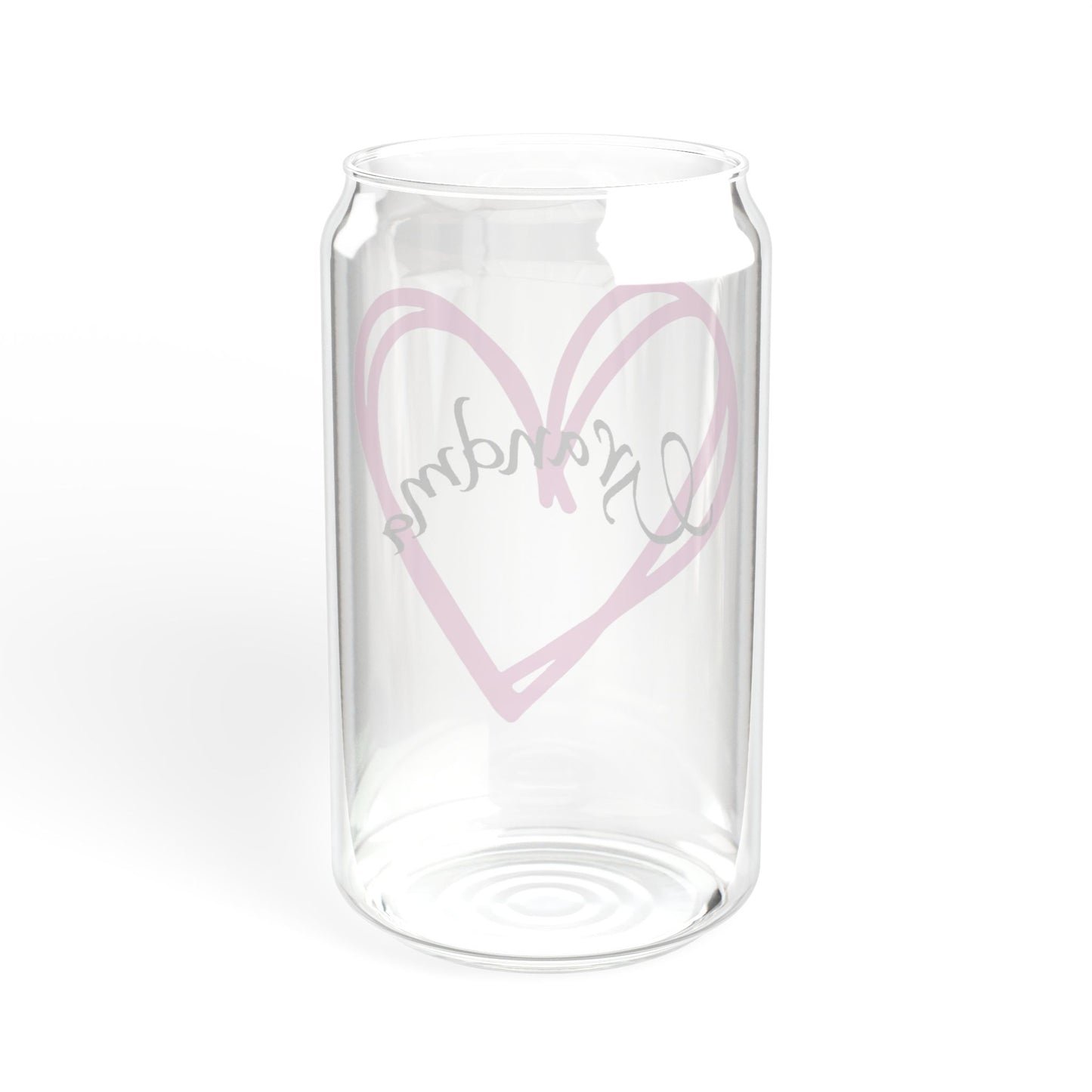 Grandma with pink heart Sipper Glass, 16oz with or without lid and straw