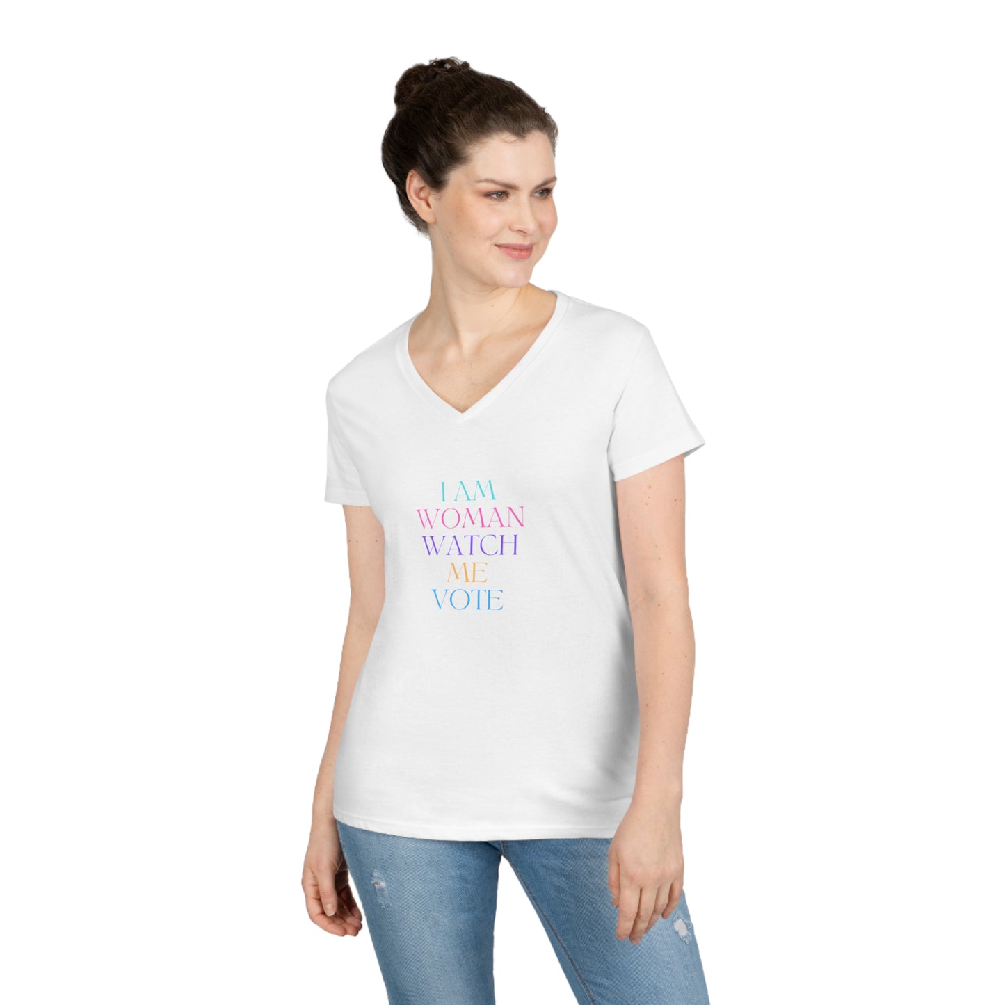 I AM WOMAN WATCH ME VOTE Ladies' V-Neck T-Shirt