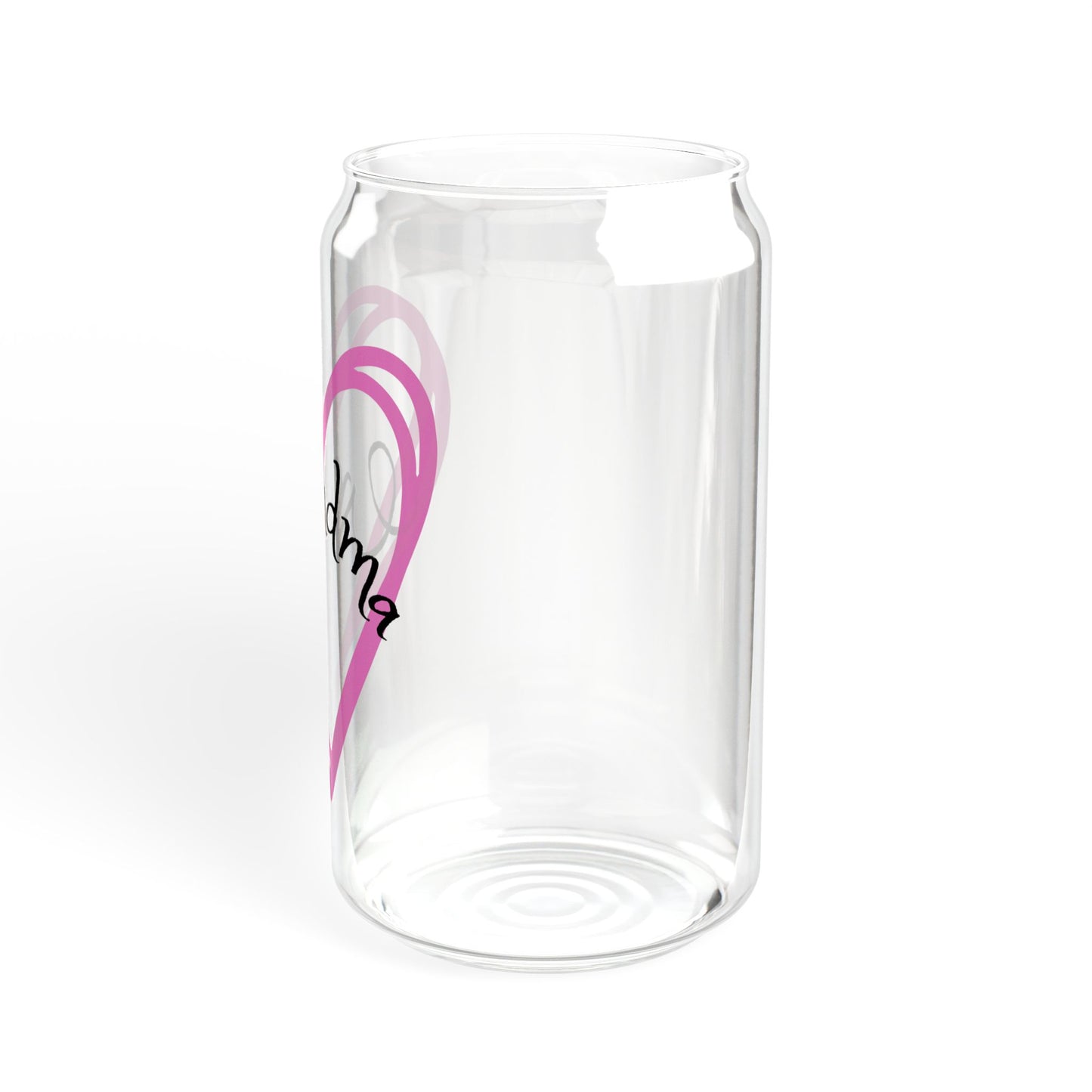 Grandma with pink heart Sipper Glass, 16oz with or without lid and straw