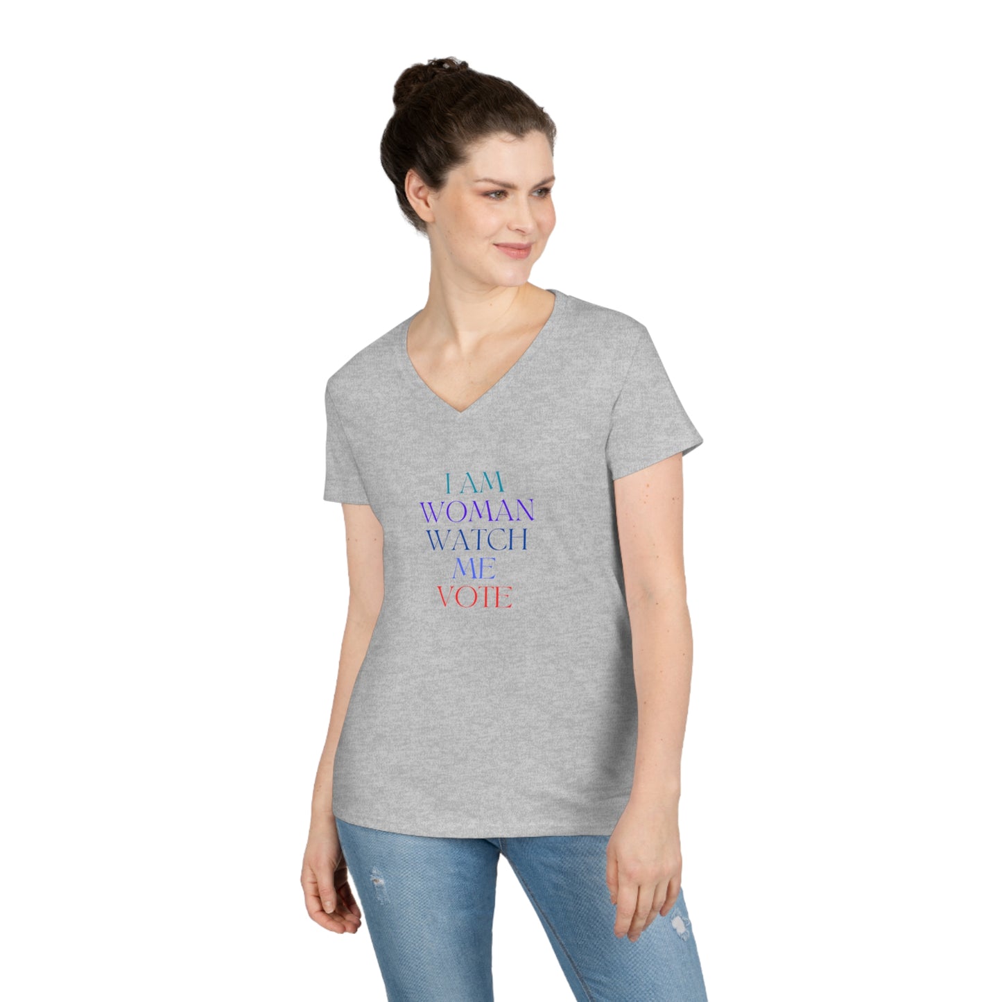 I AM WOMAN WATCH ME VOTE Ladies' V-Neck T-Shirt