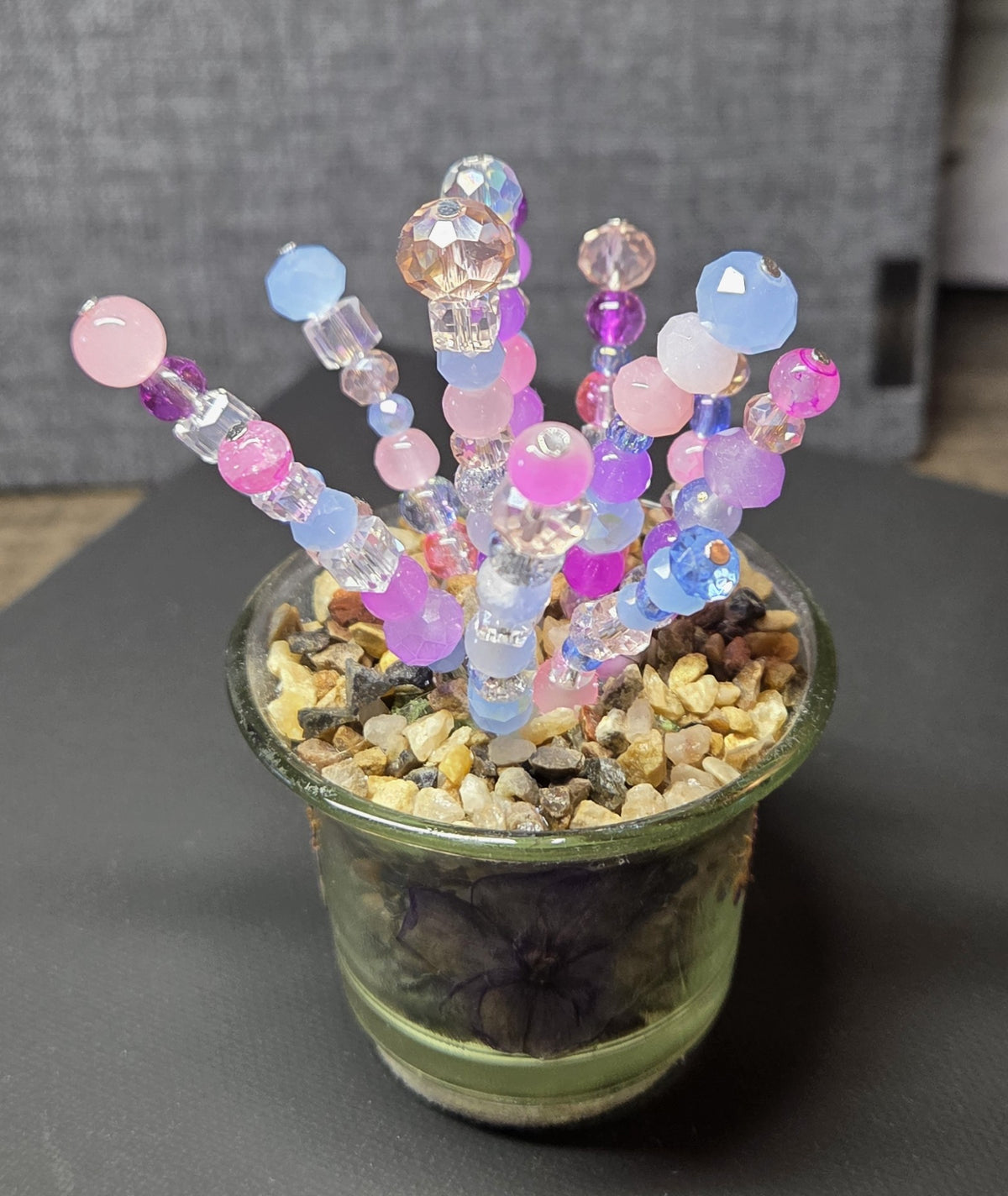 Handcrafted Beaded Forever Plant – Glass Bead Flowers, Pressed Flower Decor, No Maintenance Plant, Unique Gift