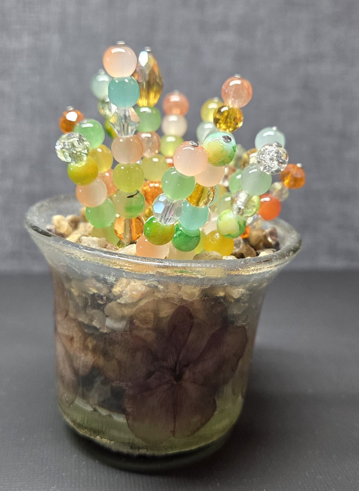 Handcrafted Beaded Forever Plant – Glass Bead Flowers, Pressed Flower Decor, No Maintenance Plant, Unique Gift