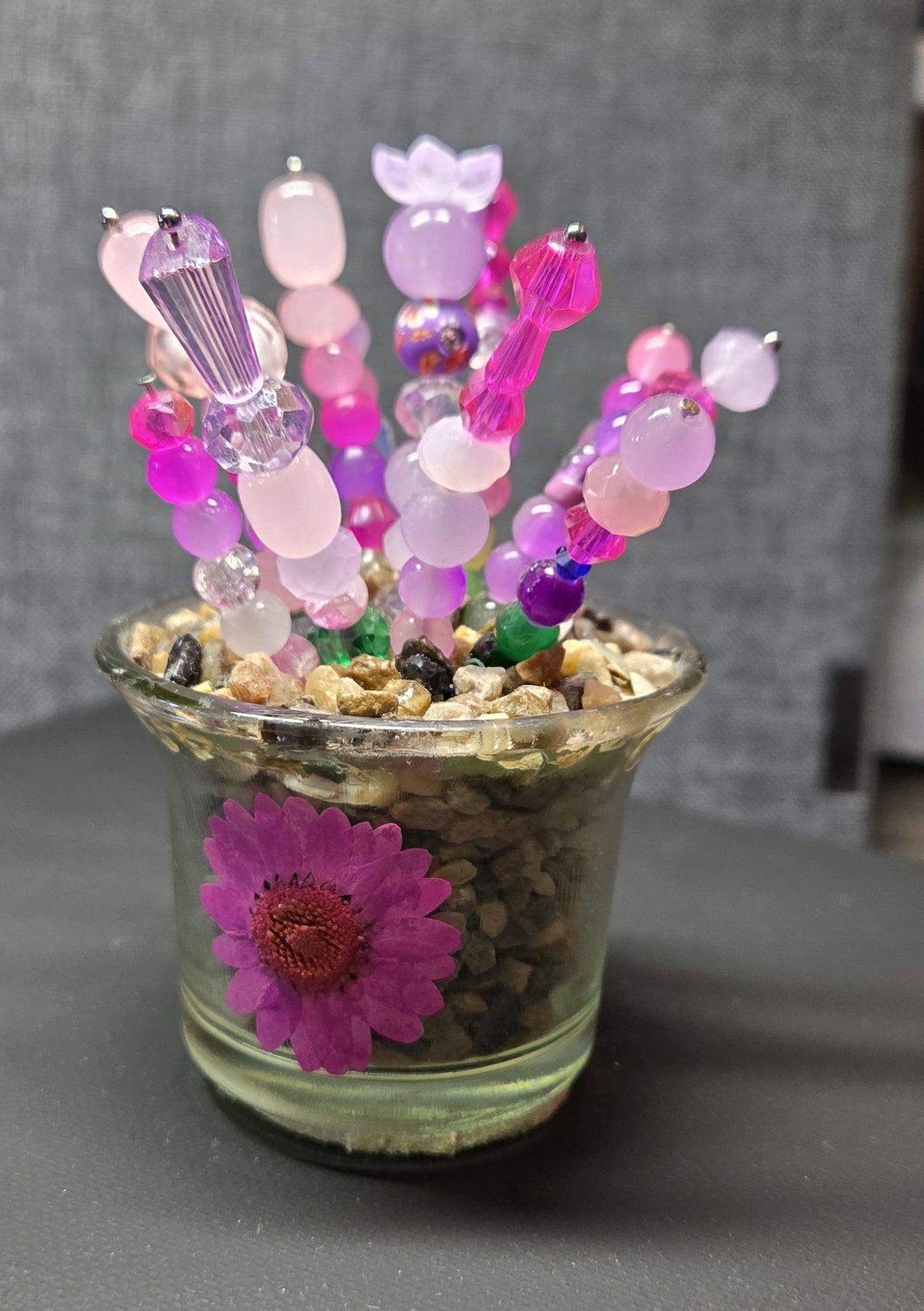Handcrafted Beaded Forever Plant – Glass Bead Flowers, Pressed Flower Decor, No Maintenance Plant, Unique Gift