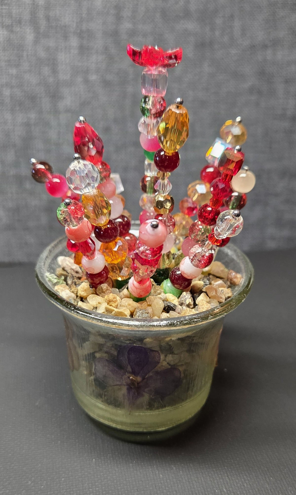 Handcrafted Beaded Forever Plant – Glass Bead Flowers, Pressed Flower Decor, No Maintenance Plant, Unique Gift