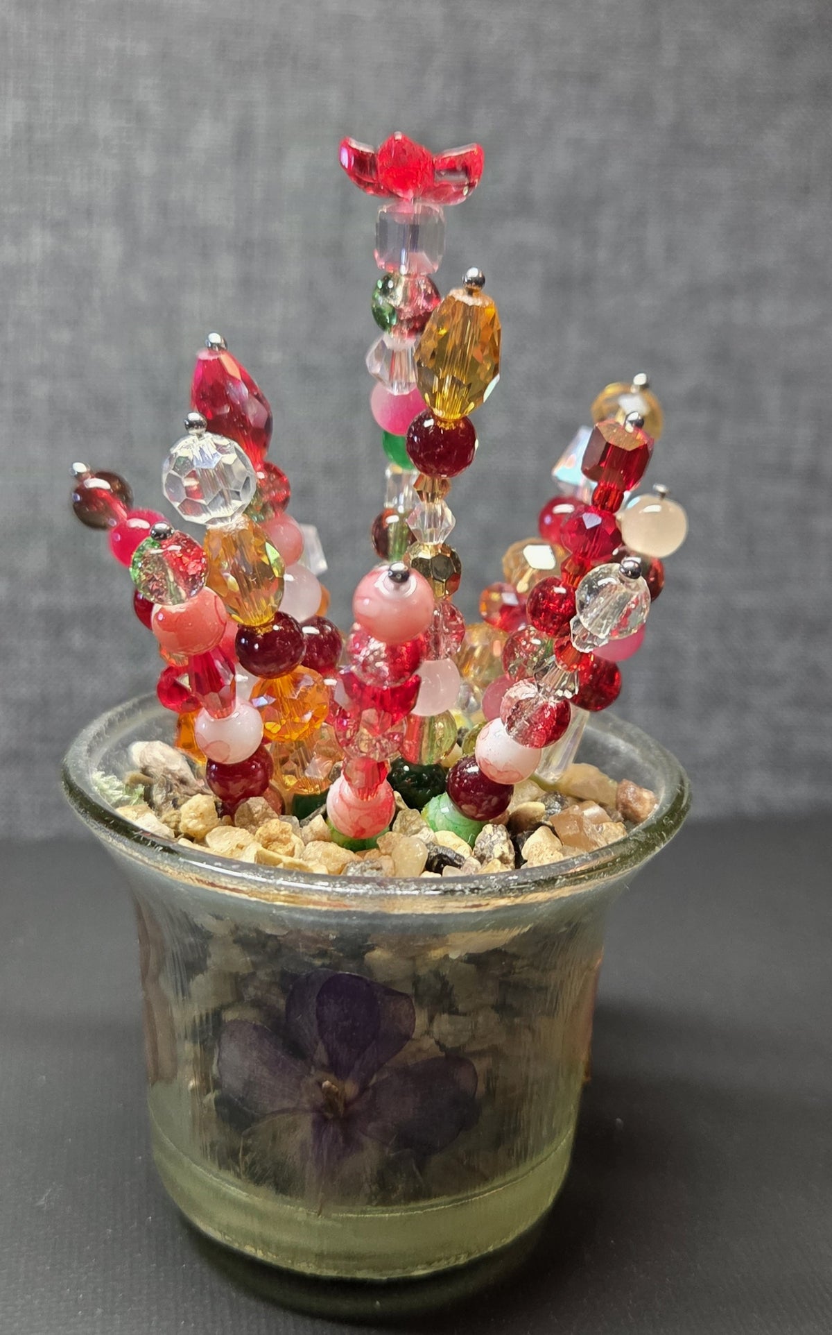 Handcrafted Beaded Forever Plant – Glass Bead Flowers, Pressed Flower Decor, No Maintenance Plant, Unique Gift