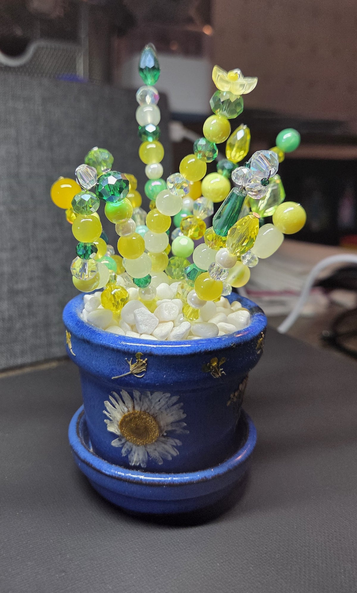 Handcrafted Beaded Forever Plant – Glass Bead Flowers, Pressed Flower Decor, No Maintenance Plant, Unique Gift
