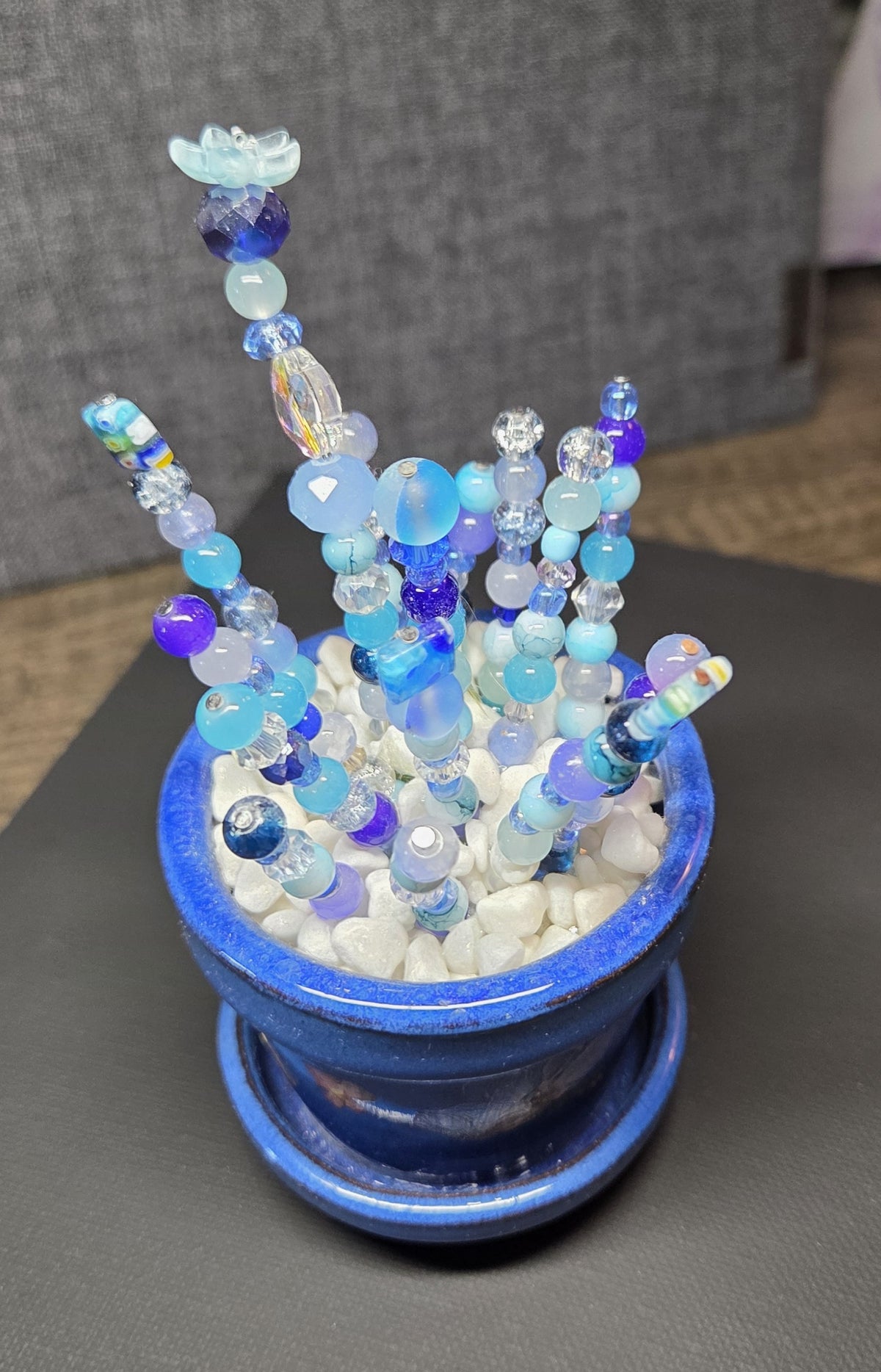 Handcrafted Beaded Forever Plant – Glass Bead Flowers, Pressed Flower Decor, No Maintenance Plant, Unique Gift