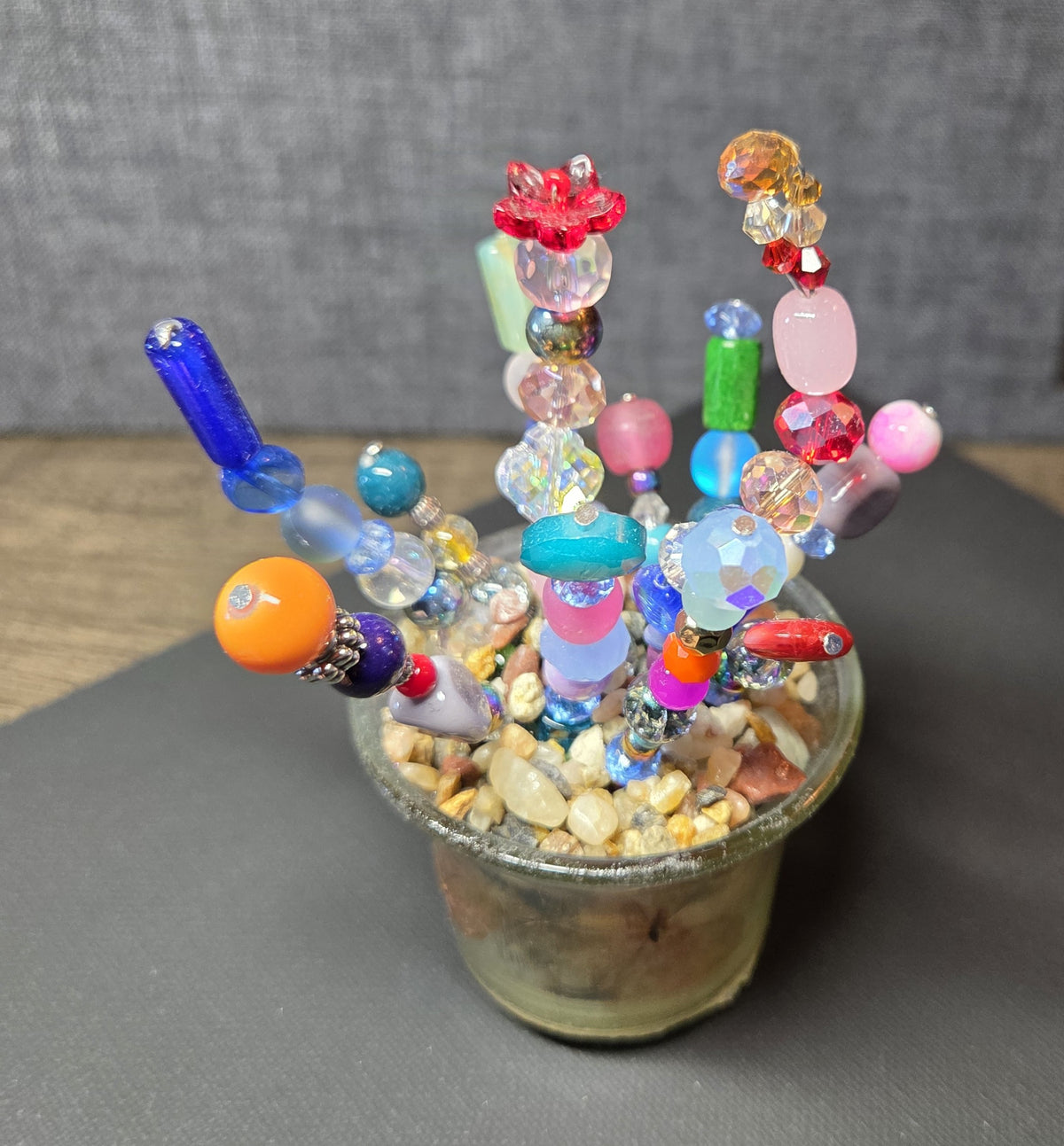 Handcrafted Beaded Forever Plant – Glass Bead Flowers, Pressed Flower Decor, No Maintenance Plant, Unique Gift