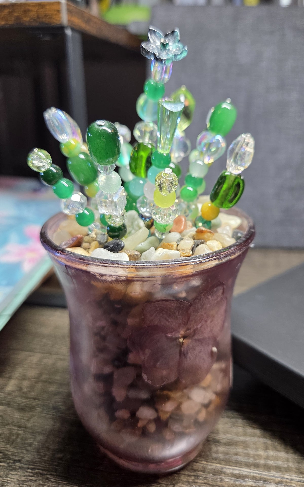 Handcrafted Beaded Forever Plant – Glass Bead Flowers, Pressed Flower Decor, No Maintenance Plant, Unique Gift