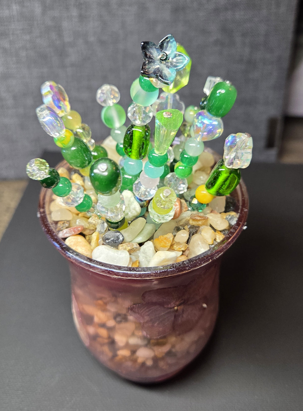 Handcrafted Beaded Forever Plant – Glass Bead Flowers, Pressed Flower Decor, No Maintenance Plant, Unique Gift