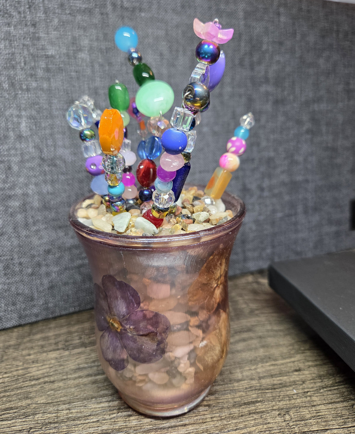 Handcrafted Beaded Forever Plant – Glass Bead Flowers, Pressed Flower Decor, No Maintenance Plant, Unique Gift