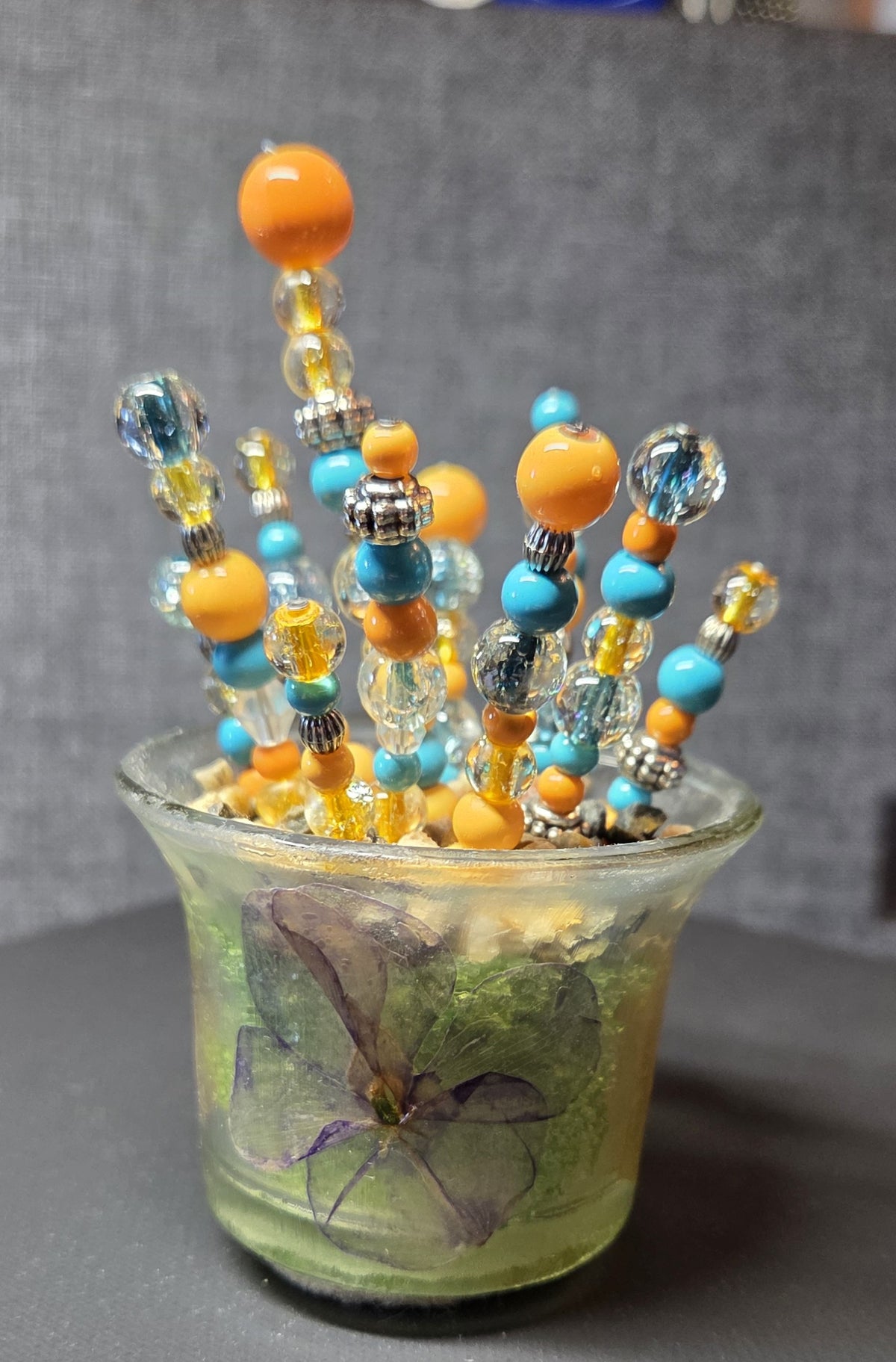 Handcrafted Beaded Forever Plant – Glass Bead Flowers, Pressed Flower Decor, No Maintenance Plant, Unique Gift