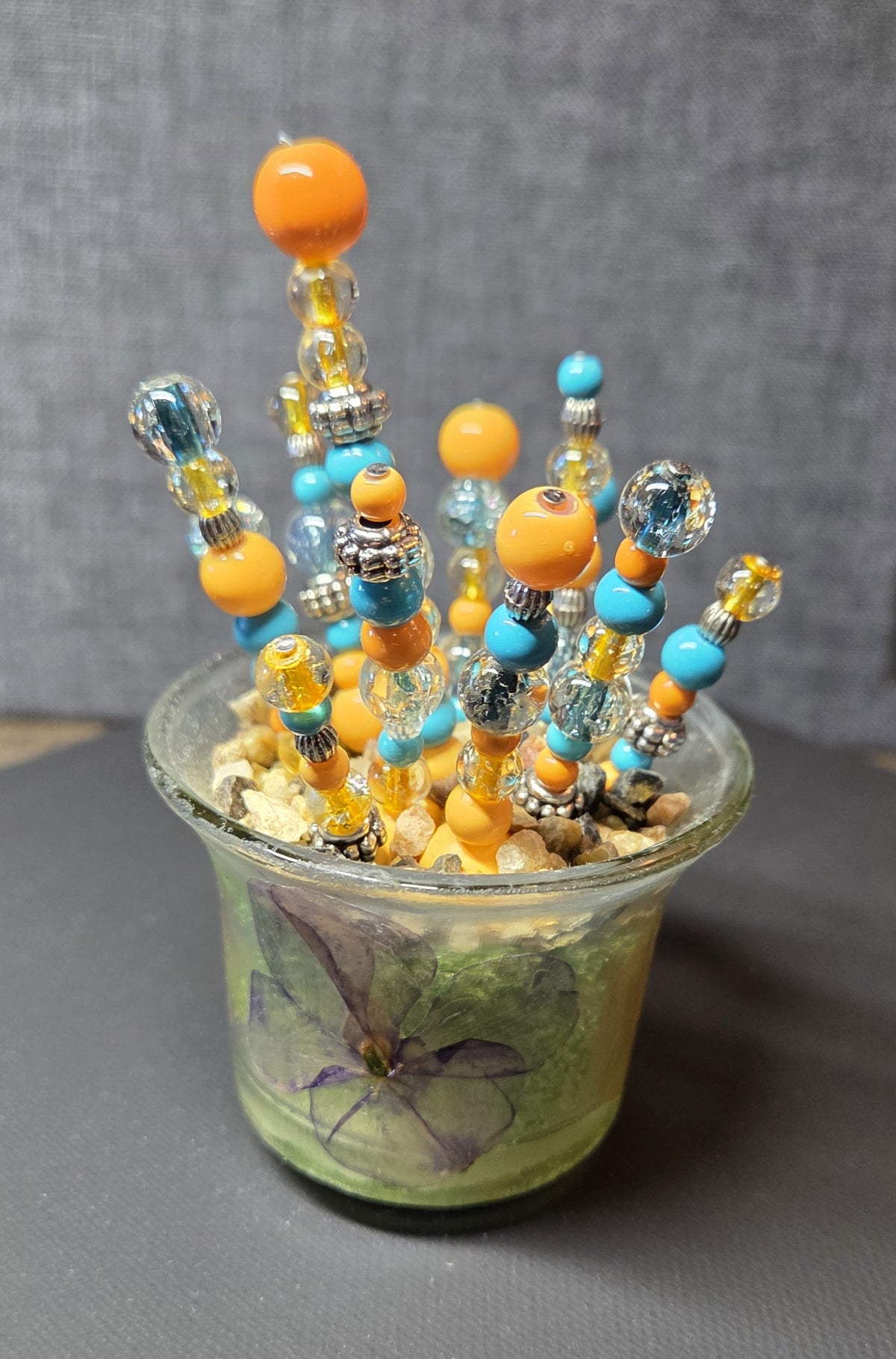 Handcrafted Beaded Forever Plant – Glass Bead Flowers, Pressed Flower Decor, No Maintenance Plant, Unique Gift