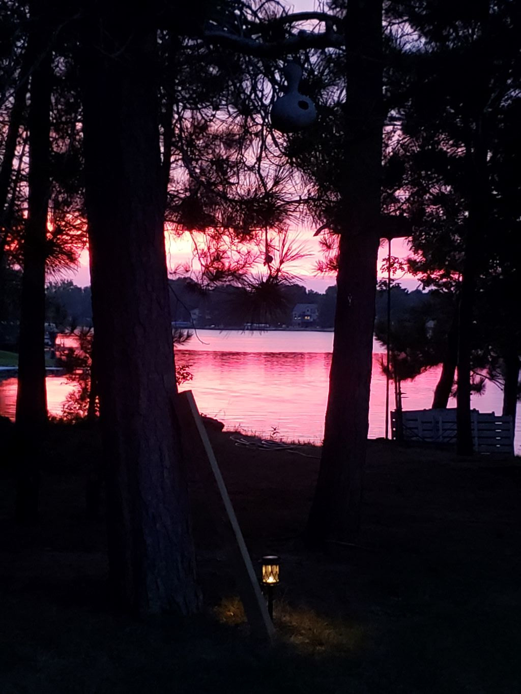 Set of 4 custom-made pink sunset at the lake ceramic coasters.